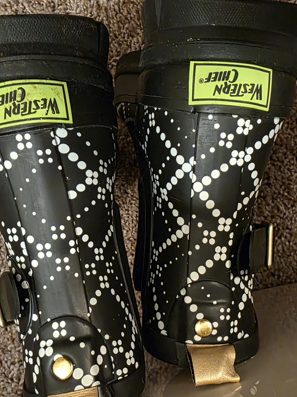 Western Chief Black Ankle Rain Boots with White Dot Lattice